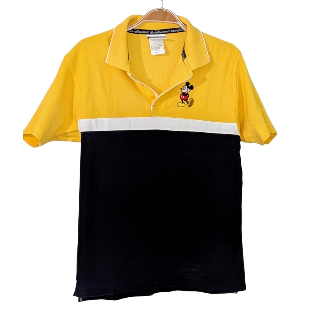Vtg Disney World Kids Mickey Mouse Yellow Blue White Color‎ Block Polo Shirt XL